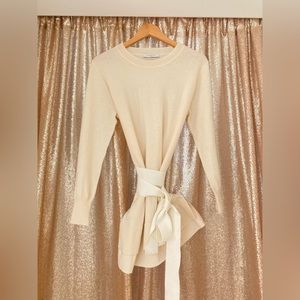 Sandro Paris Sweater Dress Cream Wool & Cashmere. With beautiful sewn in belt.